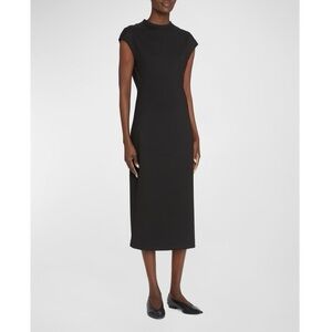 Theory High-Neck Double-Knit Midi Dress in Black Size Medium